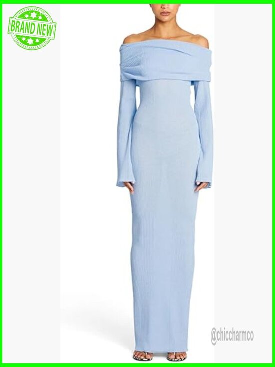 Dresses & Skirts - Sexy Off Shoulder Crochet Bodycon Maxi Dress Long Sleeve Knit Party